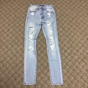 Aeropostale High Rise Curvy Distressed Light Blue Skinny Jeans Size 2